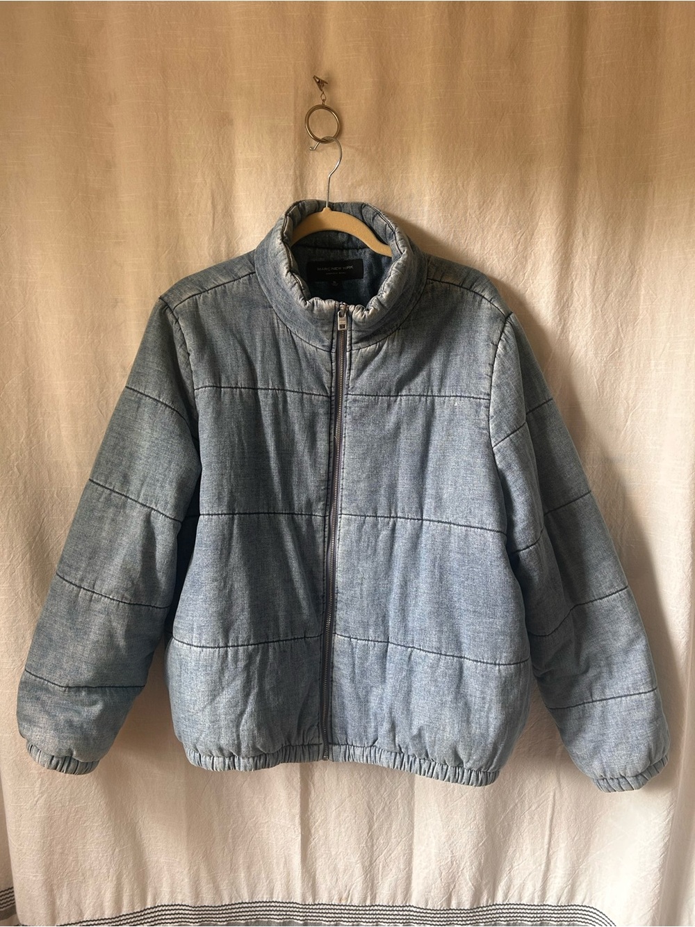 Marc New York Light Blue Quilted Denim-Style Puffer Jacket
